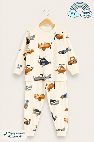 My Kids Wear Children's Cotton Patterned Double Pajama Set 4-8 Years Old 12235