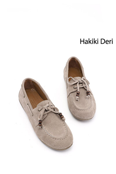 GÖNDERİ(R) Women's Sand Suede Lace-Up Genuine Leather Comfort Shoes