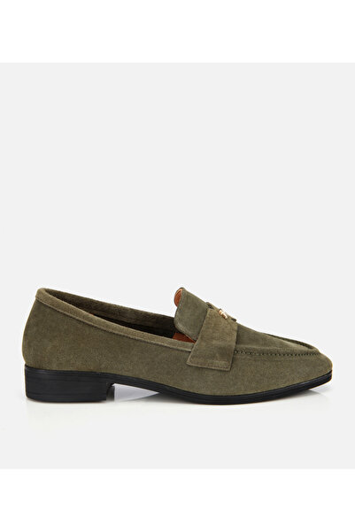 Hotiç Kadın Süet Deri Haki Yumuşak Dokulu Klasik Loafer