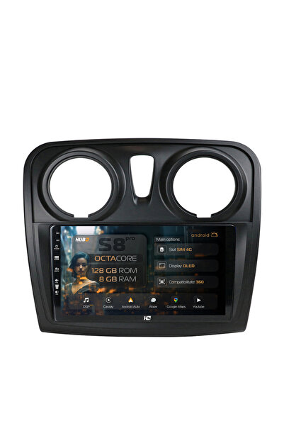 HUB64 Navigație Android Dacia Logan / Sandero, 9 inch, 8GB RAM, CarPlay și An...