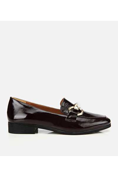 Hotiç Kadın Rugan Deri Kahverengi Tokalı Klasik Loafer