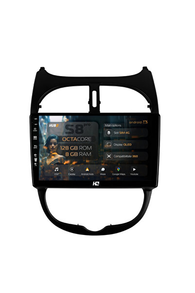 HUB64 Navigație Android Peugeot 206 (1998-2012), 9 inch, 8GB RAM, CarPlay și ...