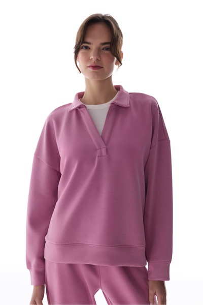 Penti Pink Polo Collar Modal Sweatshirt