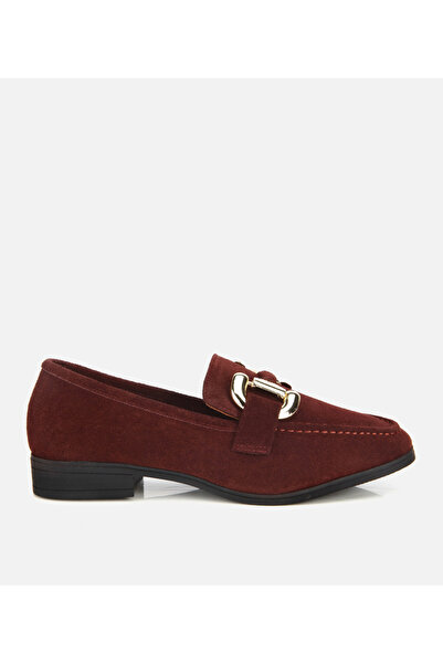 Hotiç Kadın Süet Deri Bordo Tokalı Klasik Loafer