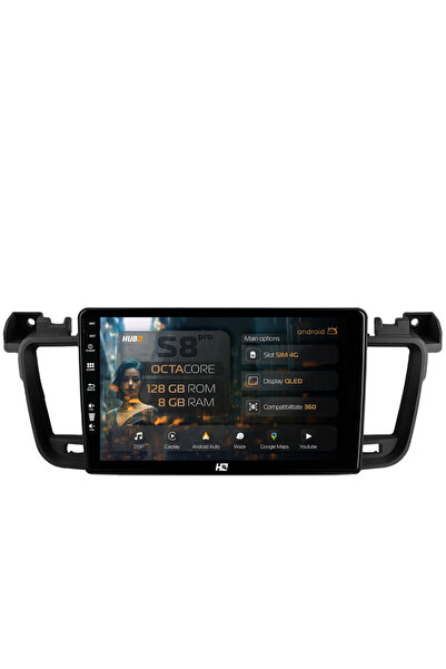 HUB64 Navigație Android Peugeot 508 (2010-2018), 9 inch, 8GB RAM, CarPlay și ...