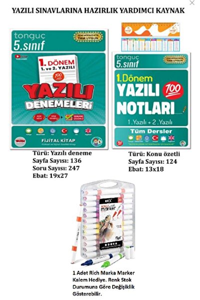 Tonguç Yayınları 5. Sınıf Yazılı Denemeleri ve Yazılı Notları 1. Dönem 1 ve 2...
