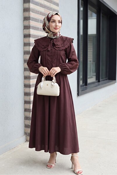 Modamorfo Wide Collar Tie-Back Sleeve Elastic Skirt Lined Poplin Suit - Burgundy
