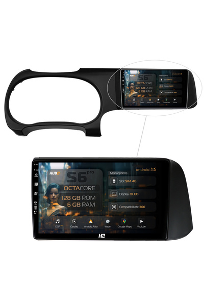 HUB64 Navigatie Android Hyundai I10 (2020+), 9 inch, 6GB RAM, CarPlay si Andr...