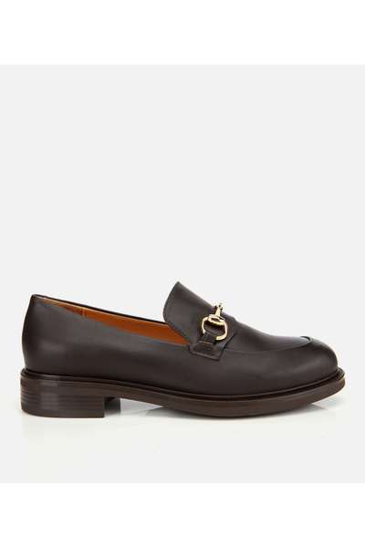 Hotiç Kadın Deri Kahverengi Tokalı Klasik Loafer
