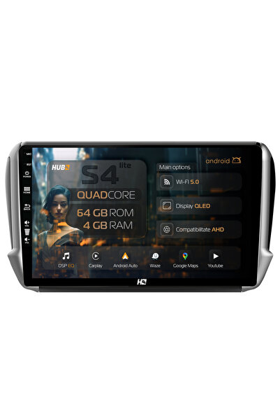 HUB64 Navigație Android Peugeot 208/2008 (2012+), 10.1 inch, 4GB RAM, CarPlay...