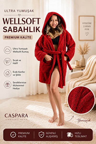 CASPARA Women's Premium Hooded Wellsoft Robe - Ultra Soft Plush Home Bathrobe