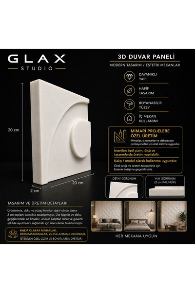 Glax 3D Dekoratif Duvar Paneli Kabartmalı Duvar Kaplama ve Kalıp Paneli Moder...