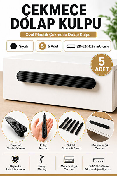 NZB (5 Pieces) Furniture Drawer Handle Black 40 cm Plastic Wide t Oval 320-22...
