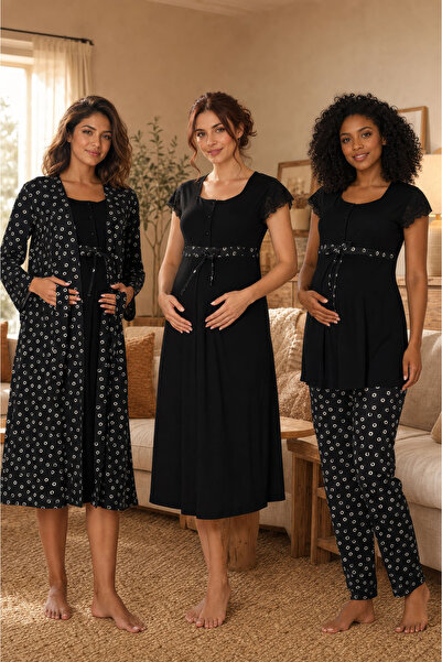 ByLohusa Cotton Maternity Set with Breastfeeding Features, 4 Pieces Effortt -...