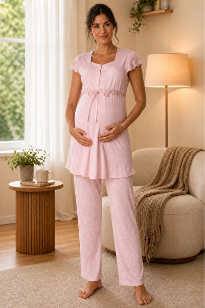 ByLohusa Cotton Breastfeeding Detailed Maternity & Postpartum Pajama Set |   ...
