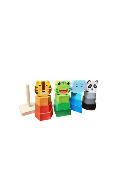 Wooden Toys Joc educativ, sortare și stivuire cu 4 coloane – Joc Montessori, 3 ani+