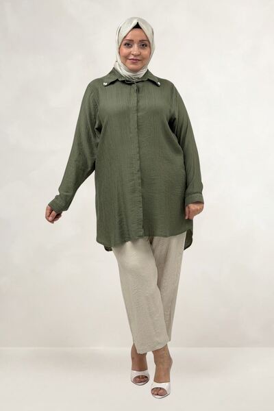 Eslina 68089 Plus Size Double Liyosell Tunic with Pearl Embellishments - Nefti