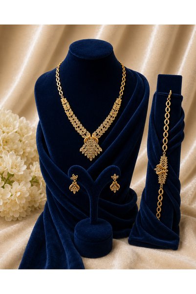 Constanza Exclusive 22 Ayar Altın Kaplama Baklava Model Başak Motifli Set 1005