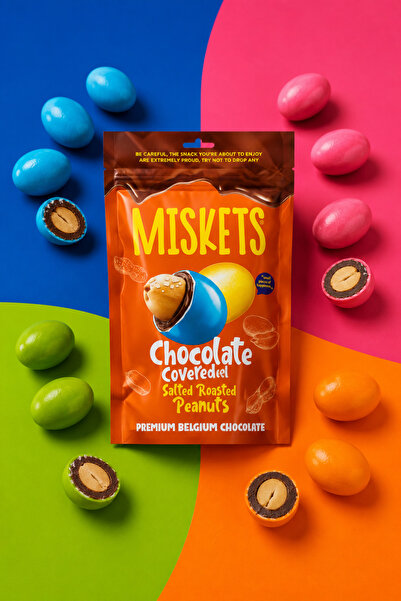 Miskets Yer Fıstıklı Sütlü Çikolata Kaplamalı Renkli Draje 120 gr x 6 Adet