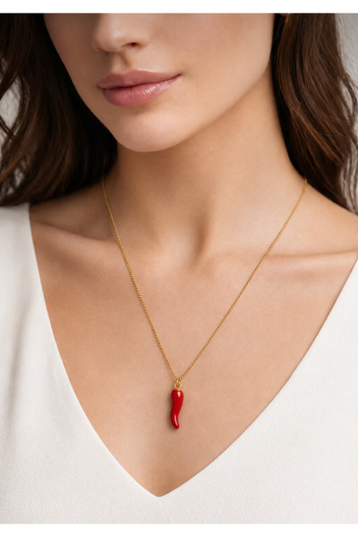 kubotique Kırmızı Biber Kolye | Şans Uğuru Nazarlık Takı | Kadın Chili Charm ...