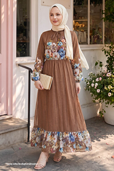 InStyle More Floral Chiffon Dress - Tan