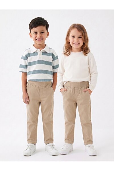 asiller Unisex Çocuk Ribana Bel Canvas Pamuklu ve Likralı Okul Pantolonu (Bir...
