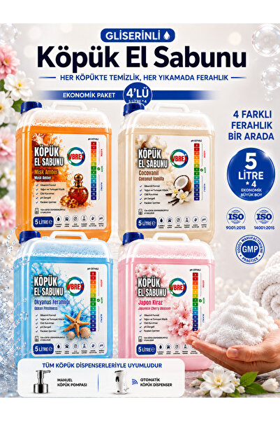 WBREX Gliserinli Köpük Sabun 5 lt * 4 Adet Deneme Paketi Misk-Cocovanil-Okyan...