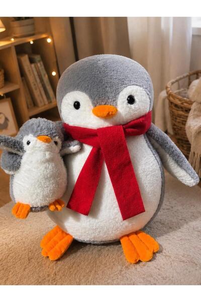 Mellito Yavrulu Peluş Penguen Pingu İkili Peluş Oyuncak Uyku Arkadaşı Yastık