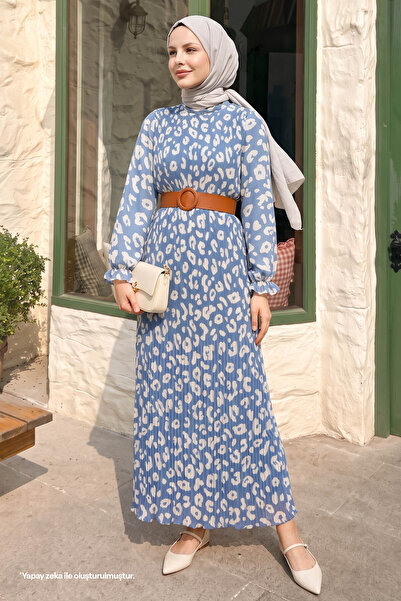InStyle Φόρεμα Hijab Chiffon 2015 με Ζώνη Πλισέ - Indigo