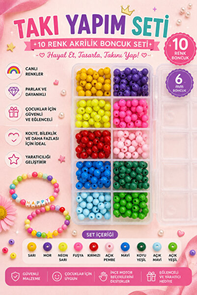 By MO Accessories 10 Colors Plastic Colored Beads Set in a Mini Box of 10 DIY...