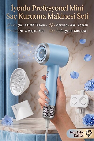 Pluzz X116se Iyonlu Profesyonel Mini Saç Kurutma Makinesi Set - Difüzör - Başlık - Askı Aparatı