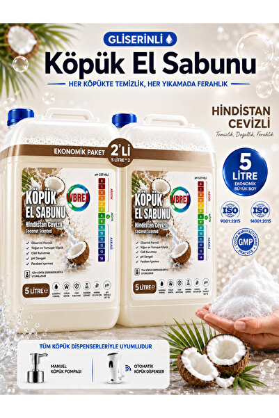 WBREX Premium Gliserinli Köpük Sabun 5 lt * 2 Adet Ekonomik Boy Cocovanil