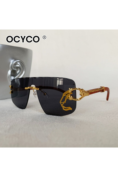 Choice1 black Trend Golden Lion Decoration Rimless Sunglass for Men Luxury Br...