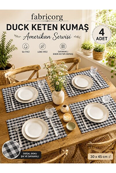 fabricorg Plaid Panama Duck Cloth Decorative Placemat Napkin (30x45cm) 4 Piec...