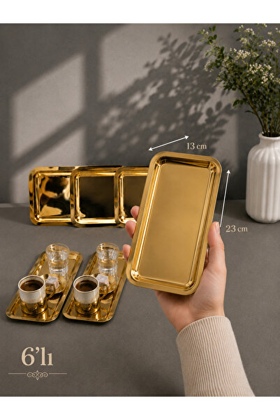 SUNVERA ÇELİK 6 ADET MİNİ GOLD BATON ÇAY KAHVE SÖZ NİŞAN SUNUM VE SERVİS TEPS...