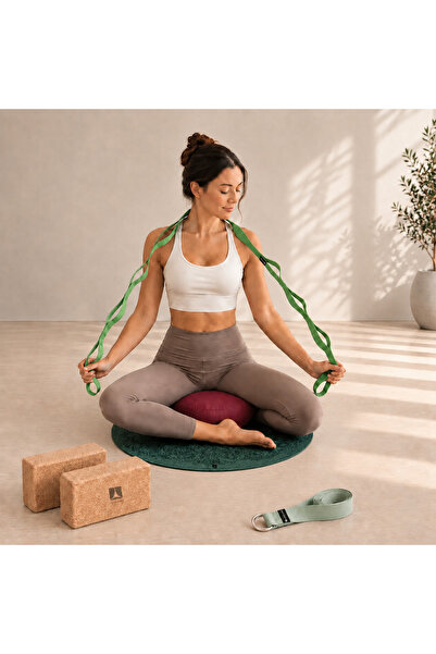 Rebuwo Meditasyon ve Yoga Destek Seti Yeşil - Mat 60cm + Kadife Minder + Yoga...