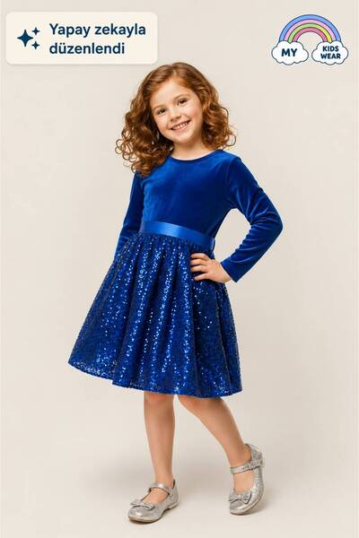 My Kids Wear Girls' Velvet Sequin Puffy Bow Dress for Special Occasions 3-10 ...