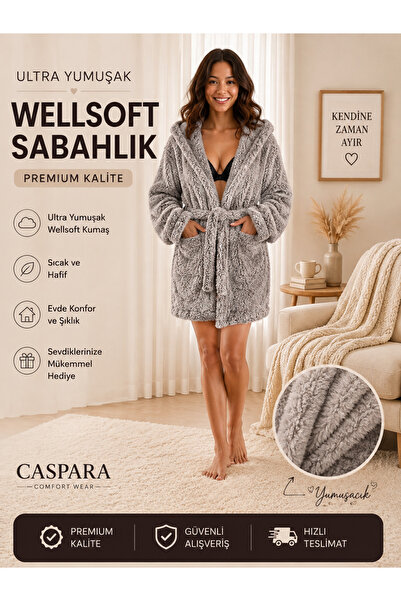 CASPARA Жіночий преміальний халат Wellsoft з капюшоном - ультрам'який плюшеви...