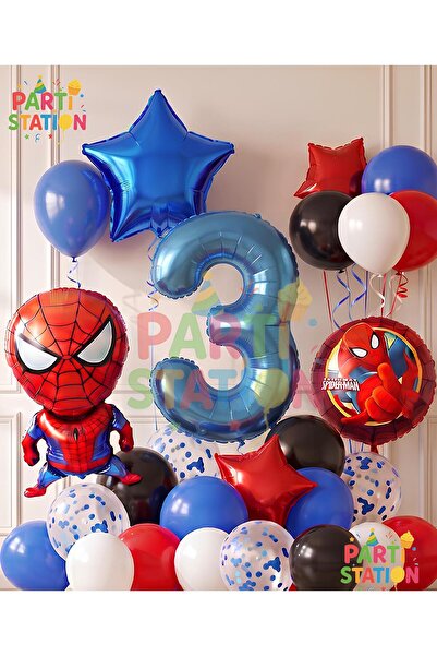 Parti Station Spiderman Spiderman Concept 3 Years Birthday Balloon Set Spider...
