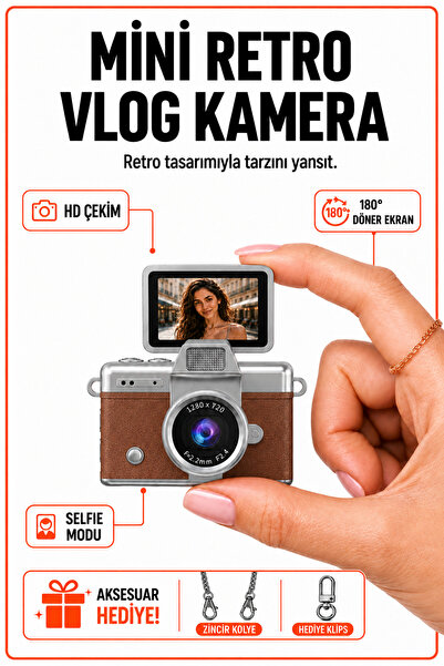 solvis Mini Dijital Kamera Retro Tasarım HD Video Selfie Çekim 180° Döndürüle...
