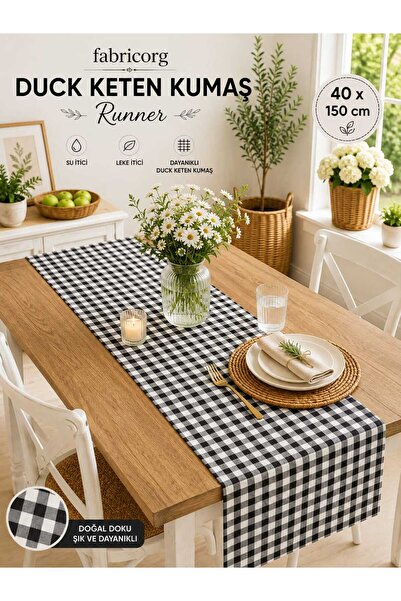 fabricorg Plaid Panama Duck Cloth Decorative Runner (40X150 cm) V-02