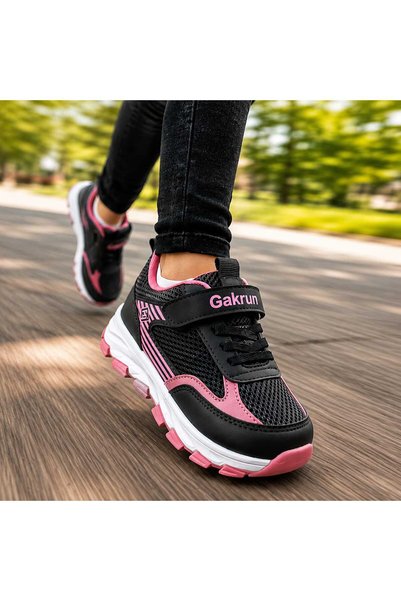 GAK RUN Unisex Child Hook-and-Loop Elastic Comfortable Everyday Sneakers Anorak Sneakers Lightweight PU Sole
