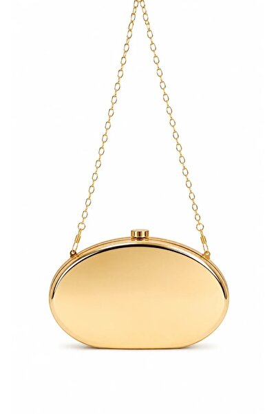 selma demir Gold Zincir Askılı Model Clutch Kadın Mini Çanta