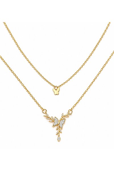 ATALYA ACCESSORY Double Layered Gold Color Necklace with Zircon Stones on the Branch – Minimalist Stylish Women's Necklace