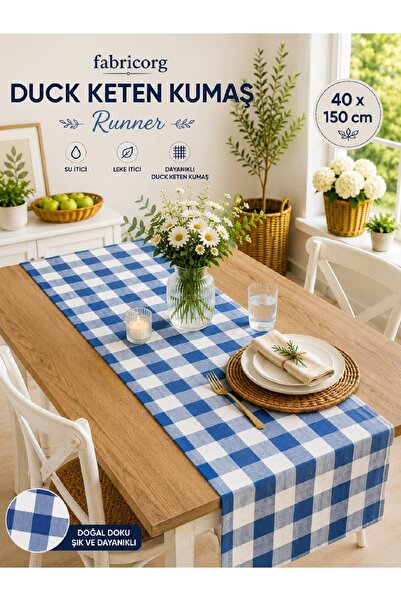 fabricorg Plaid Panama Duck Cloth Decorative Runner (40X150 cm) V-01