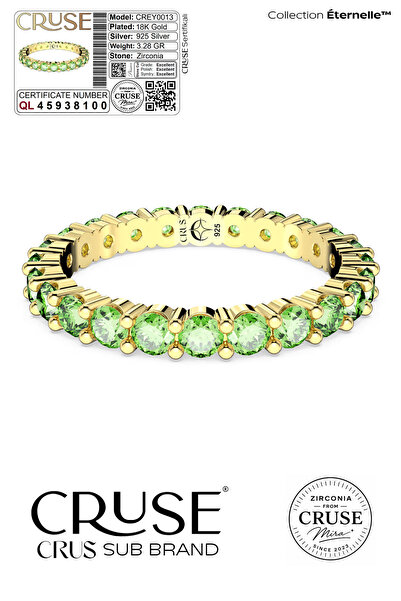 Cruse 925 Ayar Gümüş Éternelle™ Yeşil Tamtur Yüzük 14 Ayar Altın Kaplama Sert...
