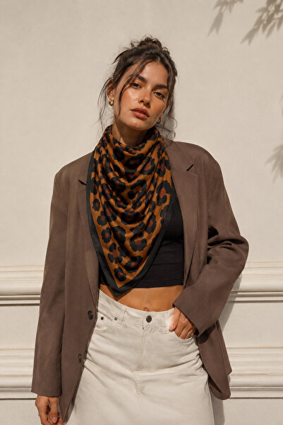 Luminos Butik Women's Brown Leopard Patterned Cotton 70X70 Imported Scarf Flr...