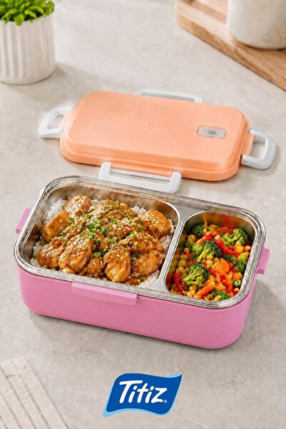 Titiz Plastik Titiz Aura Lunch Box Çelik Yemek Kabı İki Bölmeli