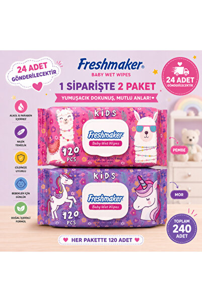 Freshmaker 120'li Çocuk için Islak havlu mendil kapaklı x24