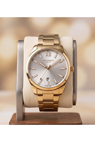 Lee Cooper London 43 mm Büyük Kasa Erkek Kol Saati Gold Renkli Çelik Kordon T...